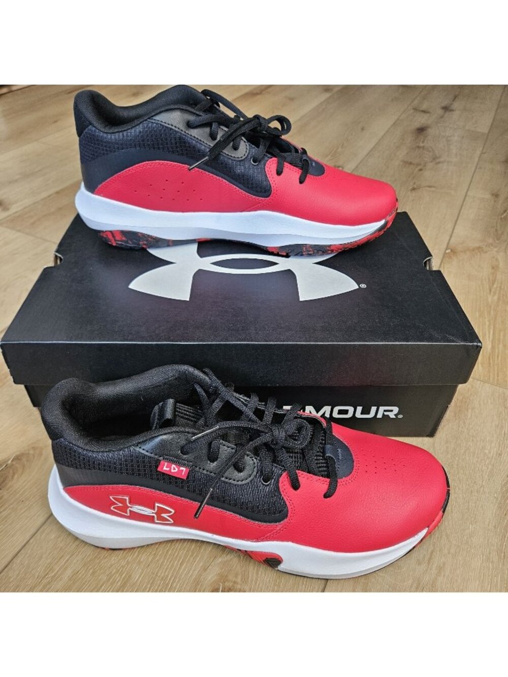Under Armour Mens Size 13 Lockdown 7 Red Black White Basketball Sneakers Shoes